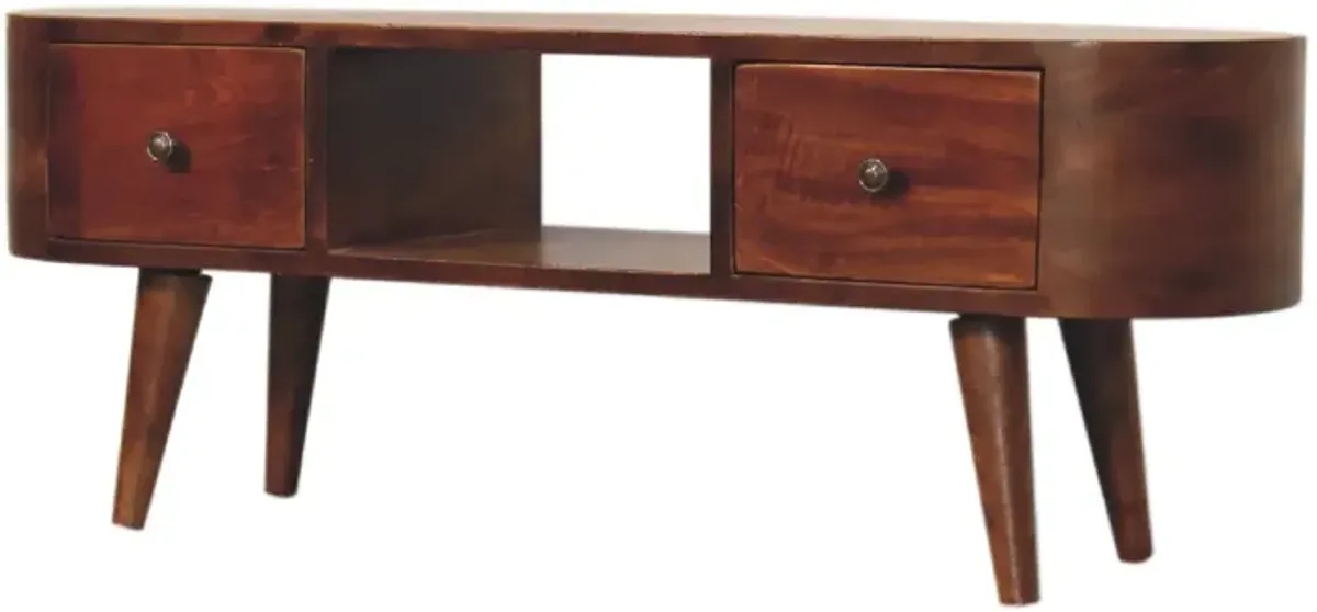 Chestnut Rounded Solid Wood 2 Drawer  Coffee Table with Open Slot