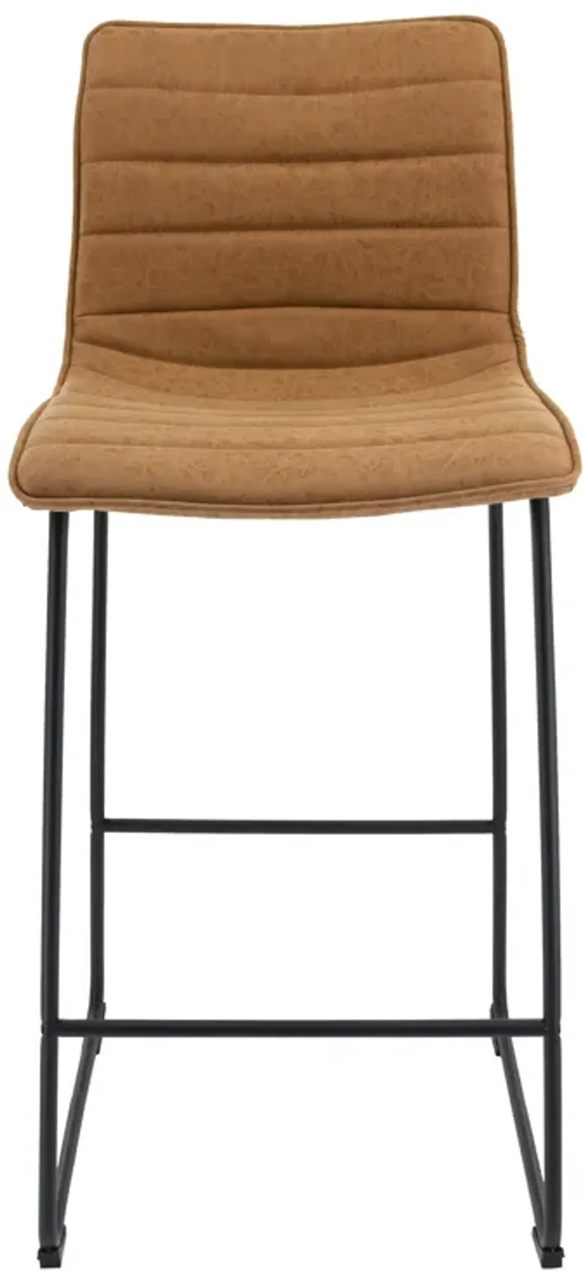 LeisureMod Brooklyn Modern Leather Bar Stool with Footrest in Olive Green Set of 2