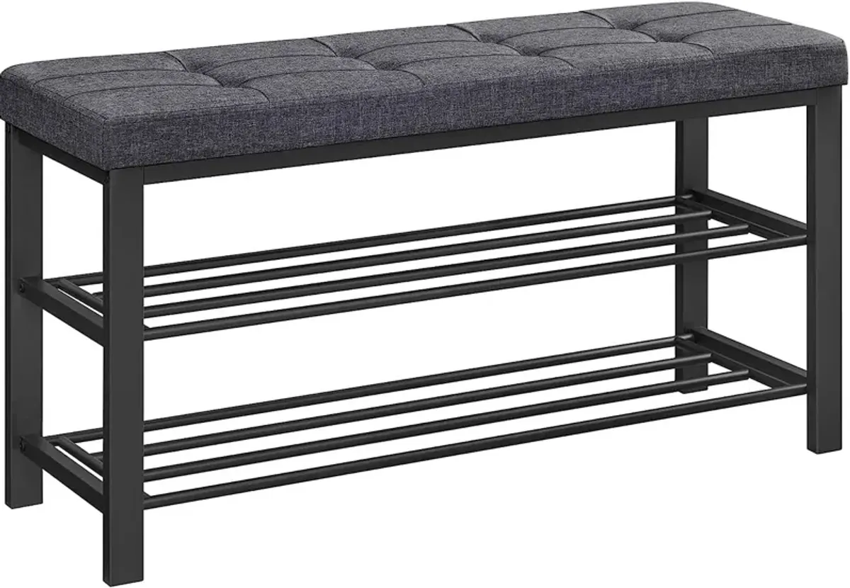 3-Tier Shoe Bench with Foam Padded Seat - Linen Storage Organizer with Metal Frame for Entryway