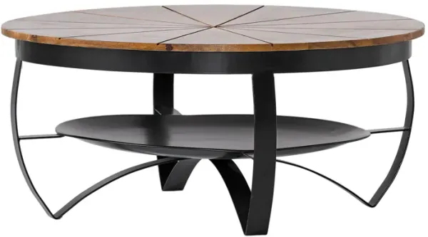 Coffee Table, 36 Inch, Round Mango Wood Top, Iron Curved Legs, Brown - Benzara