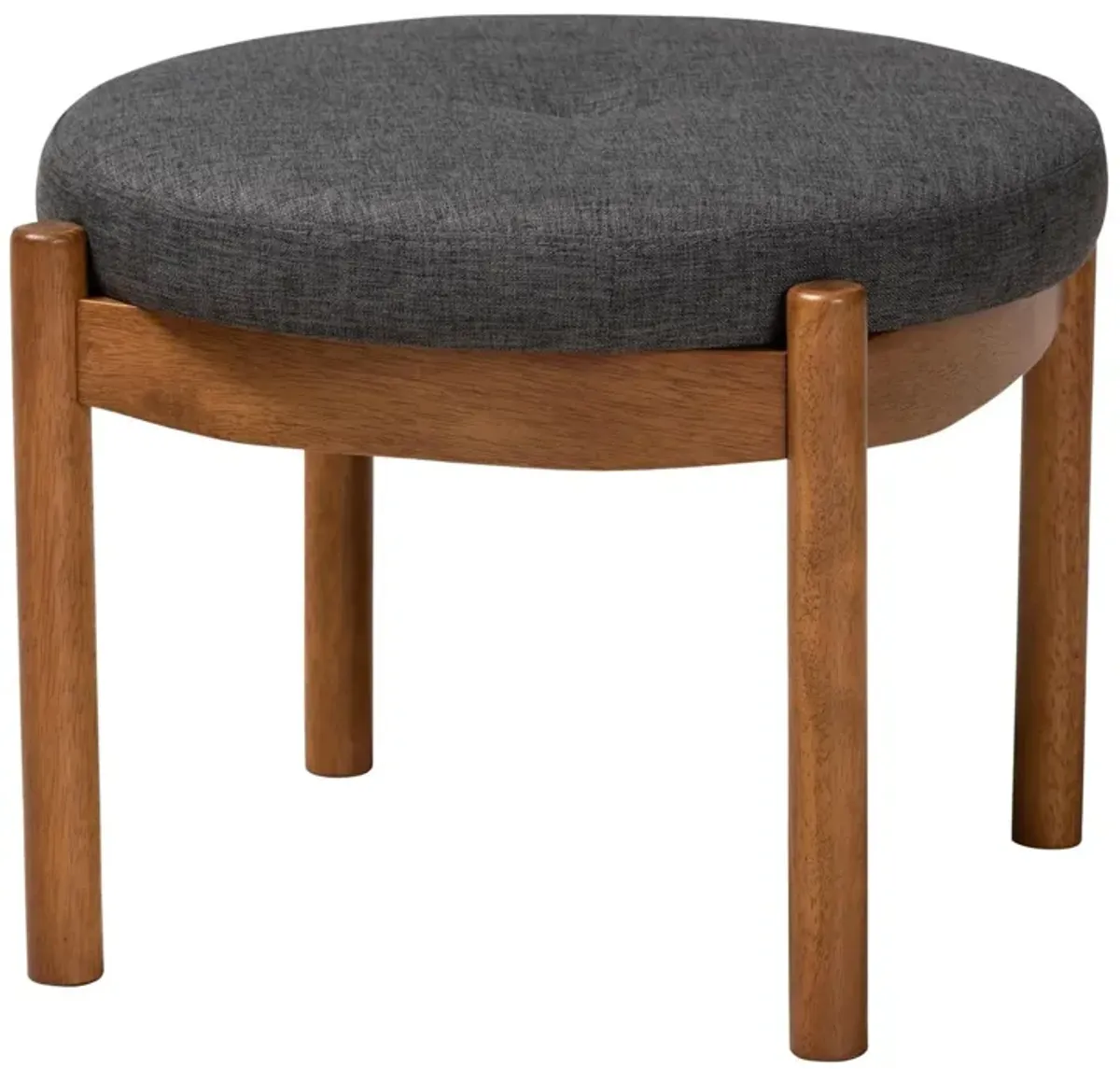 Baxton Studio Iliana Japandi Dark Grey Fabric and Walnut Brown Finished Wood Ottoman Footstool