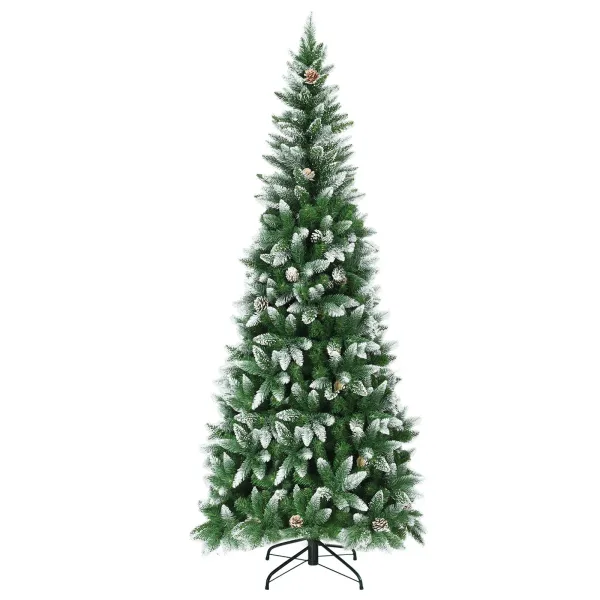 Slim Artificial Pencil Christmas Tree with Pine Cones for Holiday Decoration