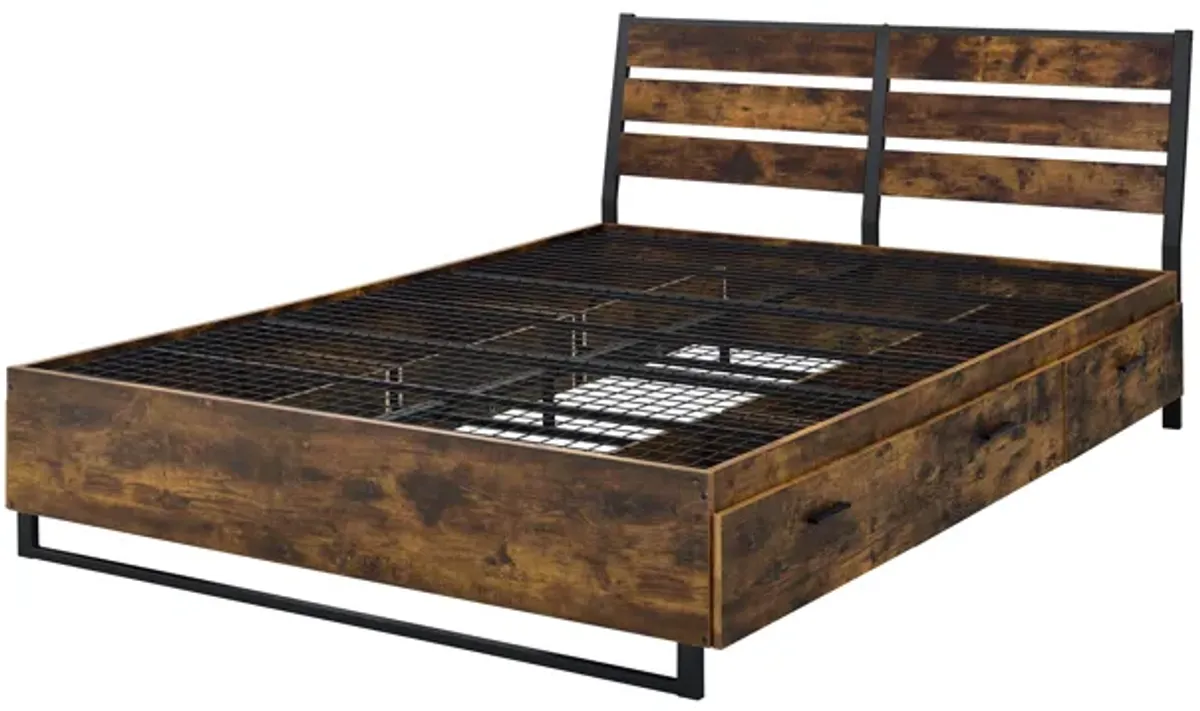 ACME Juvanth Queen Bed W/Storage, Rustic Oak & Black Finish