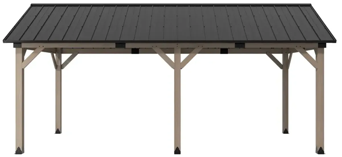 MONDAWE 12 x 20 ft. Wood Gazebo Cedar Framed Wooden Gazebo Patio Steel Hardtop Gazebo with Galvanized Steel Gable Hardtop Roof for Patio Lawn Backyard, Black Roof + Dark Wood Frame - Greenwich Serie