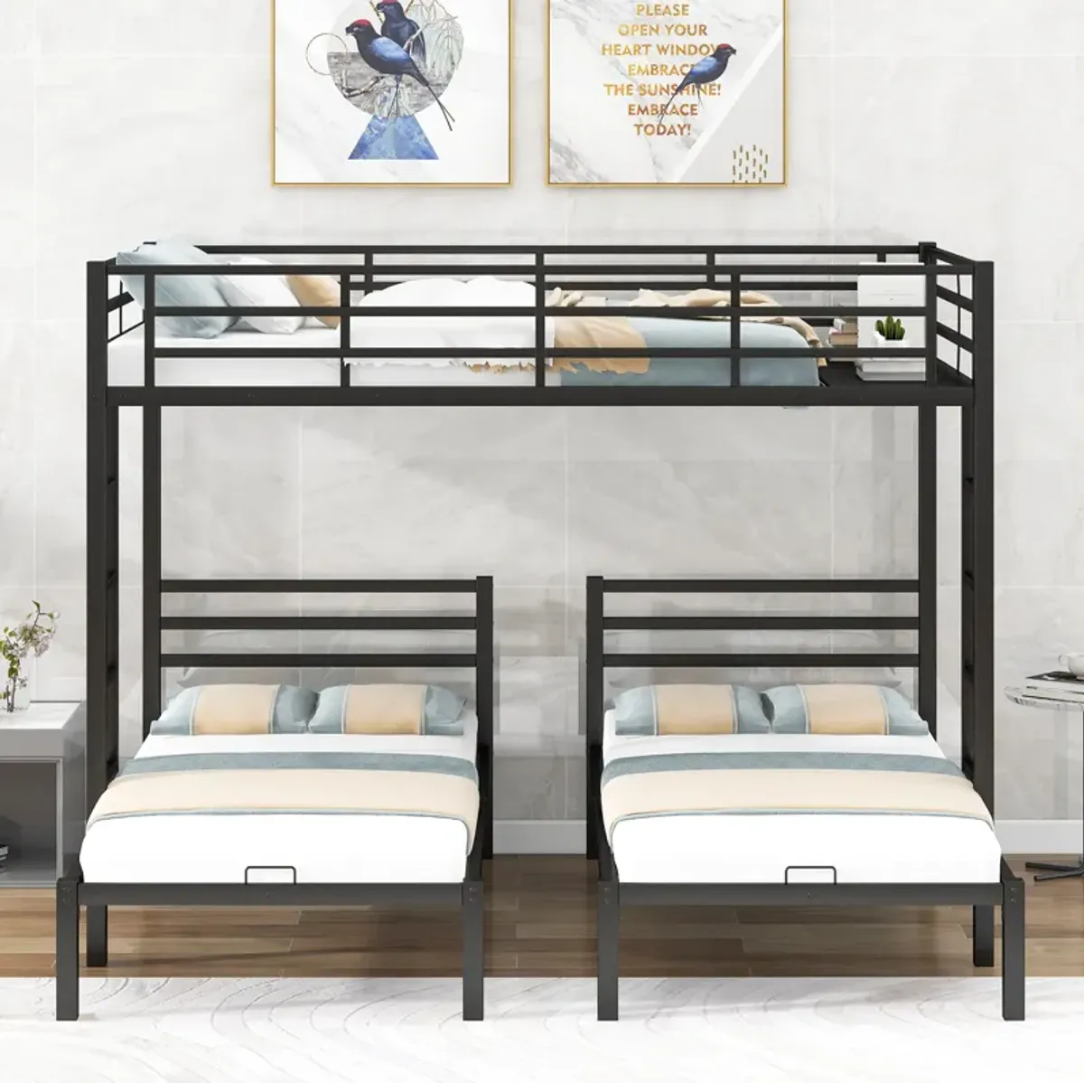 Merax Classic Triple Bunk Bed  with Built-in Shelf