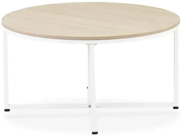 Madison Round Coffee Table for Living Room, Mid Century Modern Coffee Table in Powder Coating White Color and White Wood Laminate