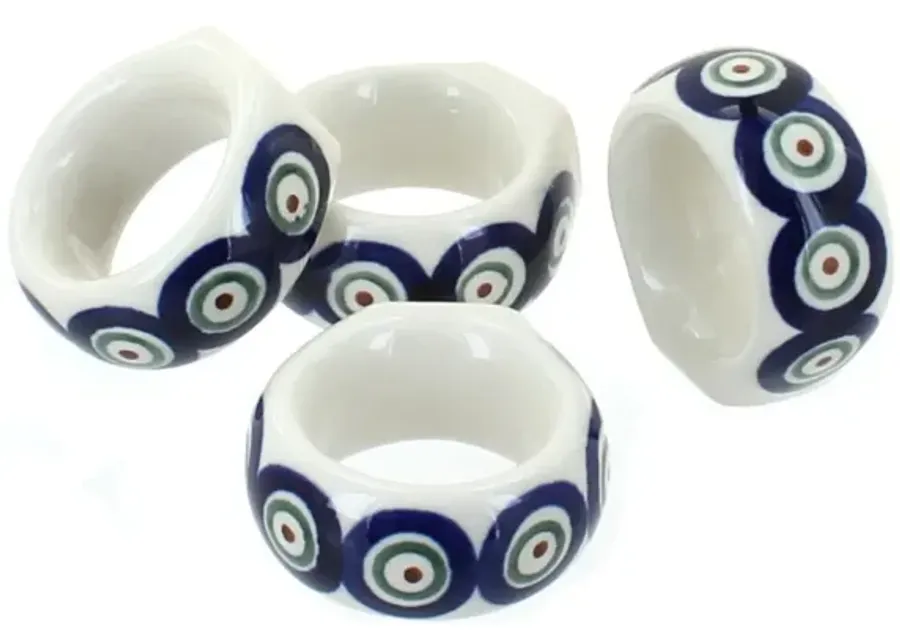 Blue Rose Polish Pottery Nature Napkin Ring Set