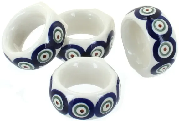 Blue Rose Polish Pottery Nature Napkin Ring Set