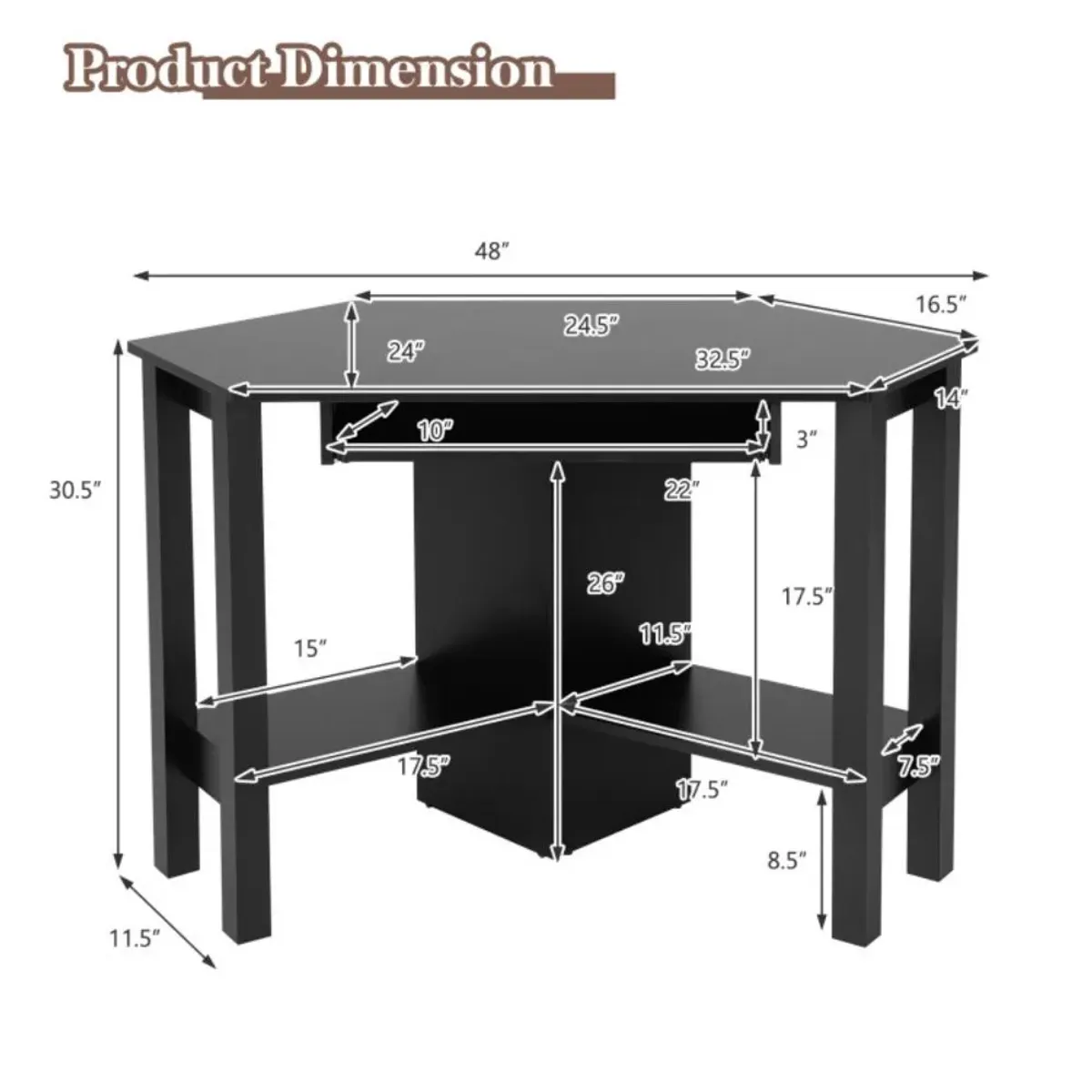 Hivvago Wooden Study Computer Corner Desk with Keyboard Tray