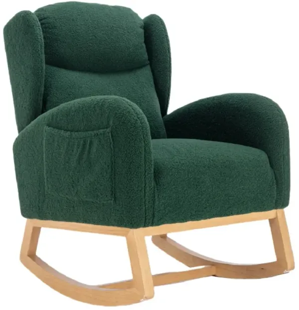 Ergonomic Teddy Fabric Rocking Chair for Living Room, Green