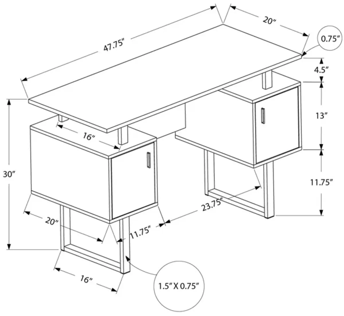 Monarch Specialties I 7606 Computer Desk, Home Office, Laptop, Storage, 48"L, Work, Metal, Laminate, Black, Contemporary, Modern