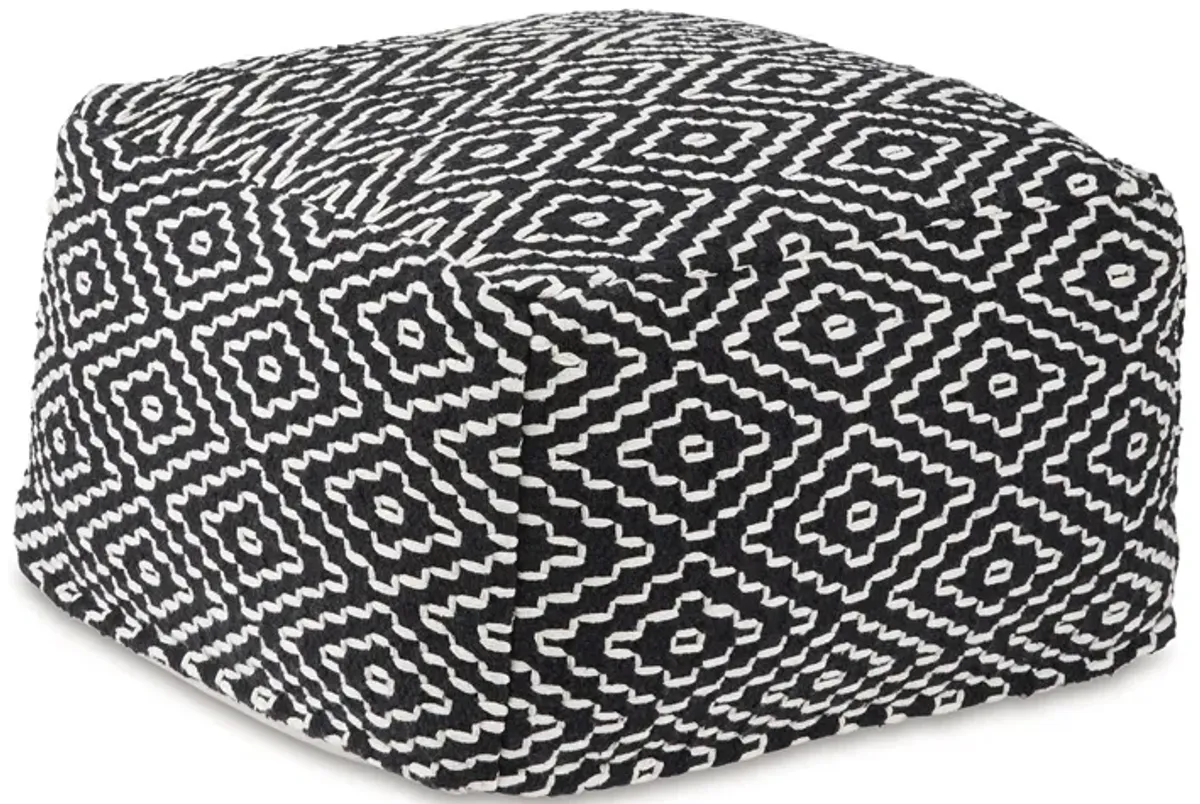 Sena 22 Inch Ottoman Pouf, Handwoven Pattern, Cotton Cover, Black White -