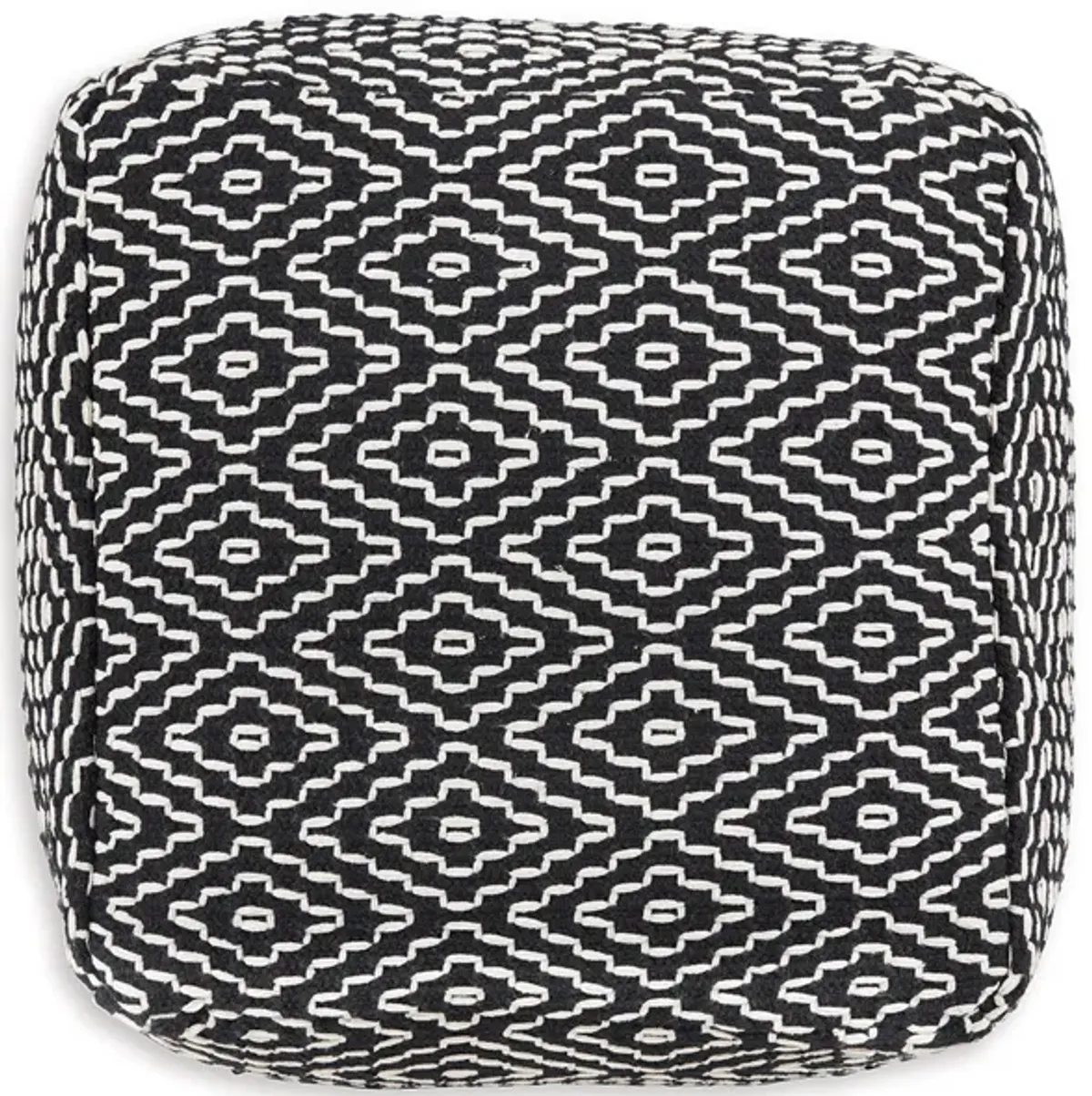 Sena 22 Inch Ottoman Pouf, Handwoven Pattern, Cotton Cover, Black White -