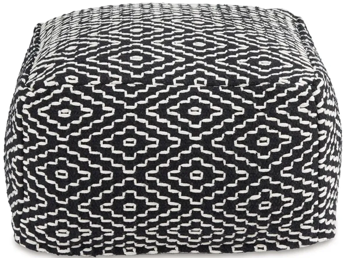 Sena 22 Inch Ottoman Pouf, Handwoven Pattern, Cotton Cover, Black White -