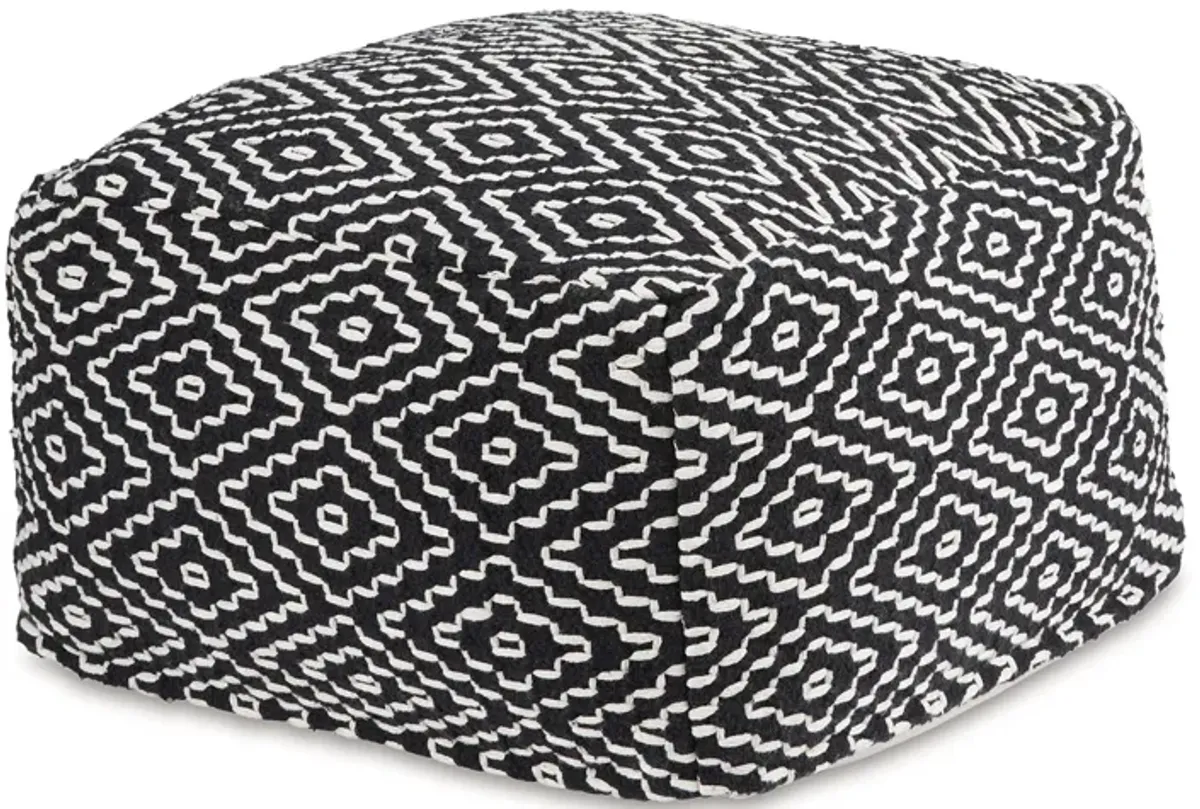 Sena 22 Inch Ottoman Pouf, Handwoven Pattern, Cotton Cover, Black White -