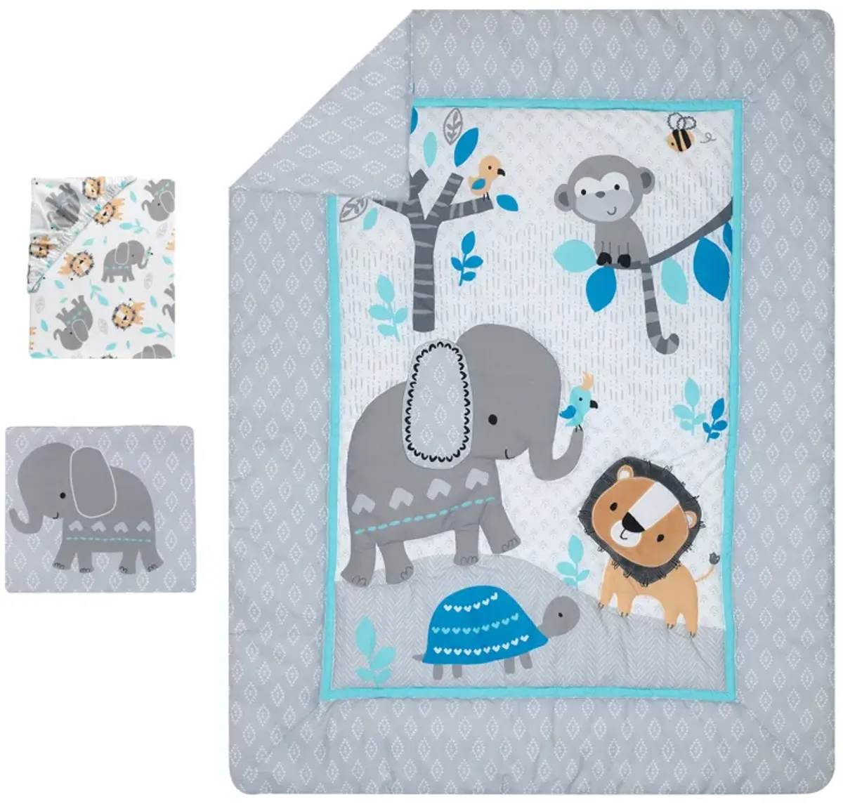 Bedtime Originals Jungle Fun 3-Piece Crib Bedding Set - Blue, Gray, White