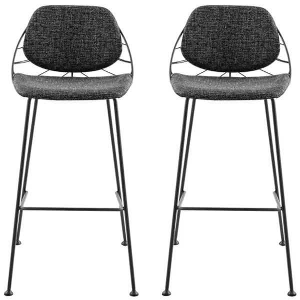 Hivvago Set of Two 30 Inch Black Steel Low Back Bar Height Bar Chairs