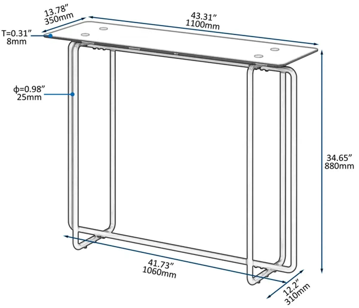 Console Table Single Layer Tempered Glass Rectangular Porch Table with Black Legs Double Tempered Glass Tea Table