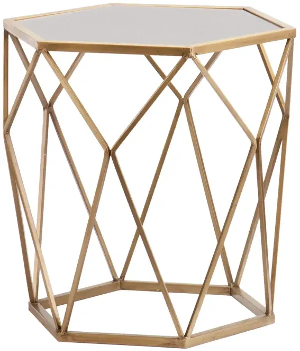 Glass Hexagon Mirrored End Table, Modern Accent Piece for Living Room or Bedroom