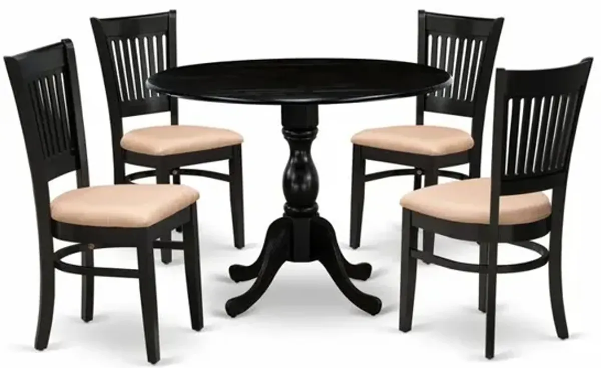 East West Furniture - DMVA5-BLK-C - 5-Piece Kitchen Dining Room Set- 4 Wood Chair with Linen Fabric Seat and Slatted Chair Back - Drop Leaves Kitchen Dining Table - Black Finish