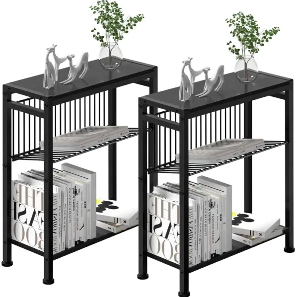 Lifenite Side Table for Small Spaces, Set of 2 Narrow End Table with Magazine Holder, 2 in 1 Design Slim Side Table, Skinny Nigh