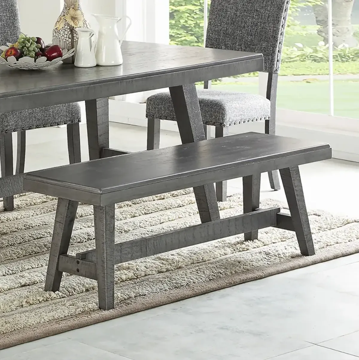 Sturdy Wood Dining Bench, Grey