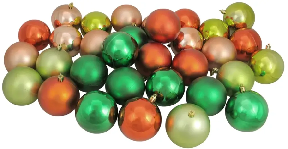 32ct Green and Orange Shatterproof 2-Finish Christmas Ball Ornaments 3.25" (80mm)