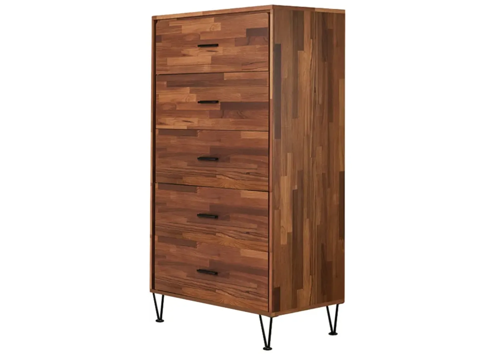 Enchanting  Wooden Chest With 5 Drawers, Walnut Brown-Benzara