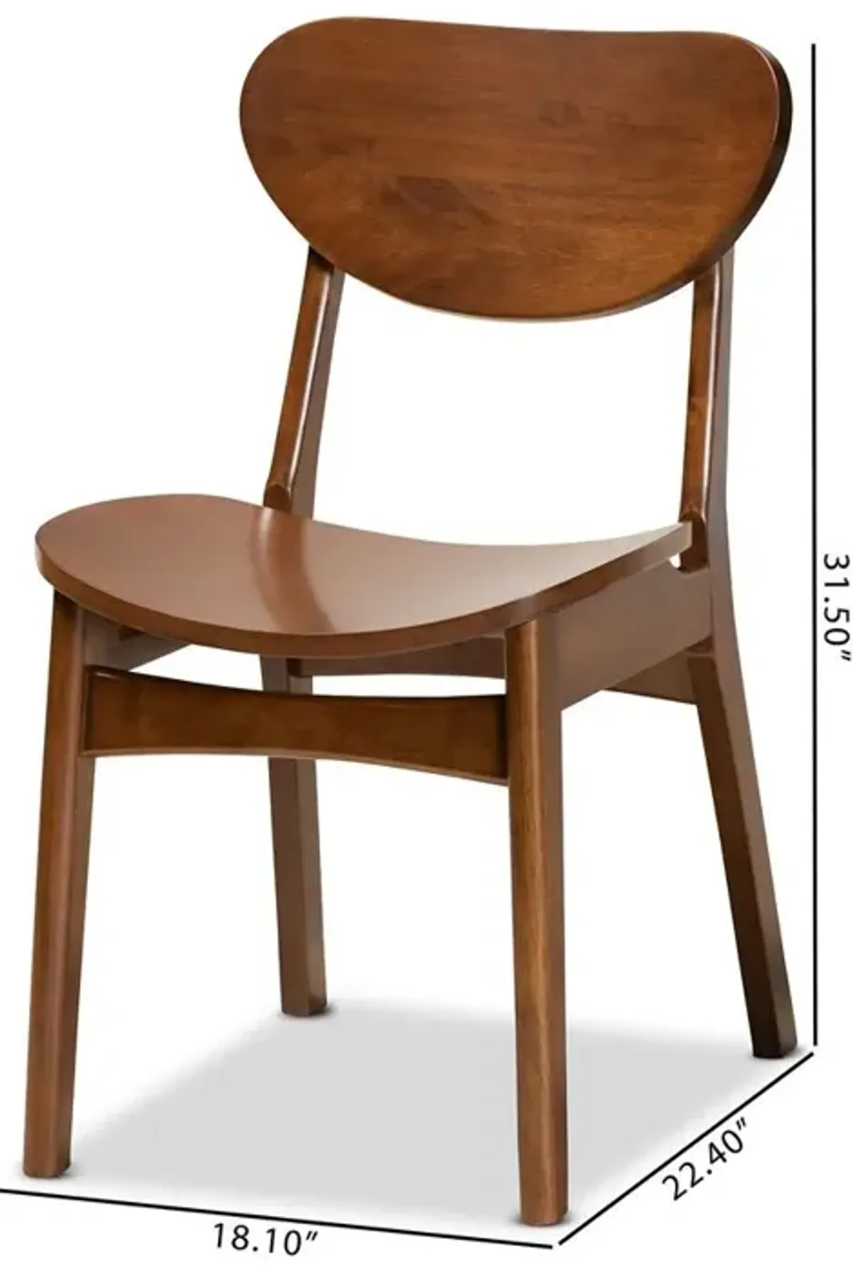 Katya Mid-Century Modern Walnut Brown Finished Wood 2-Piece Dining Chair Set