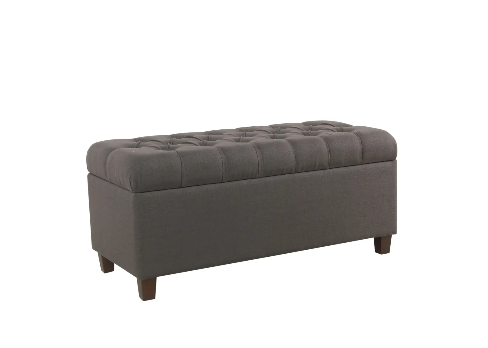 Fabric Upholstered Button Tufted Wooden Bench With Hinged Storage, Dark Gray and Brown - Benzara