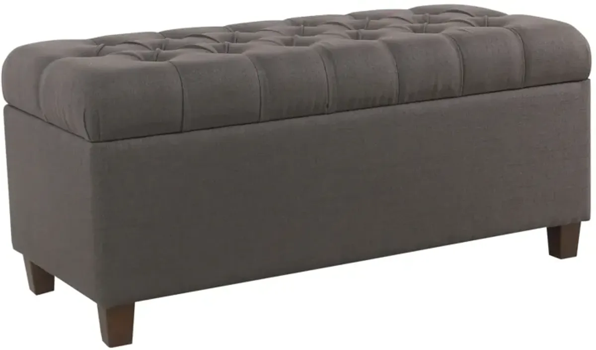 Fabric Upholstered Button Tufted Wooden Bench With Hinged Storage, Dark Gray and Brown - Benzara