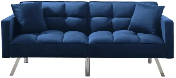 Futon Sofa Sleeper Navy Blue Velvet With 2 Pillows