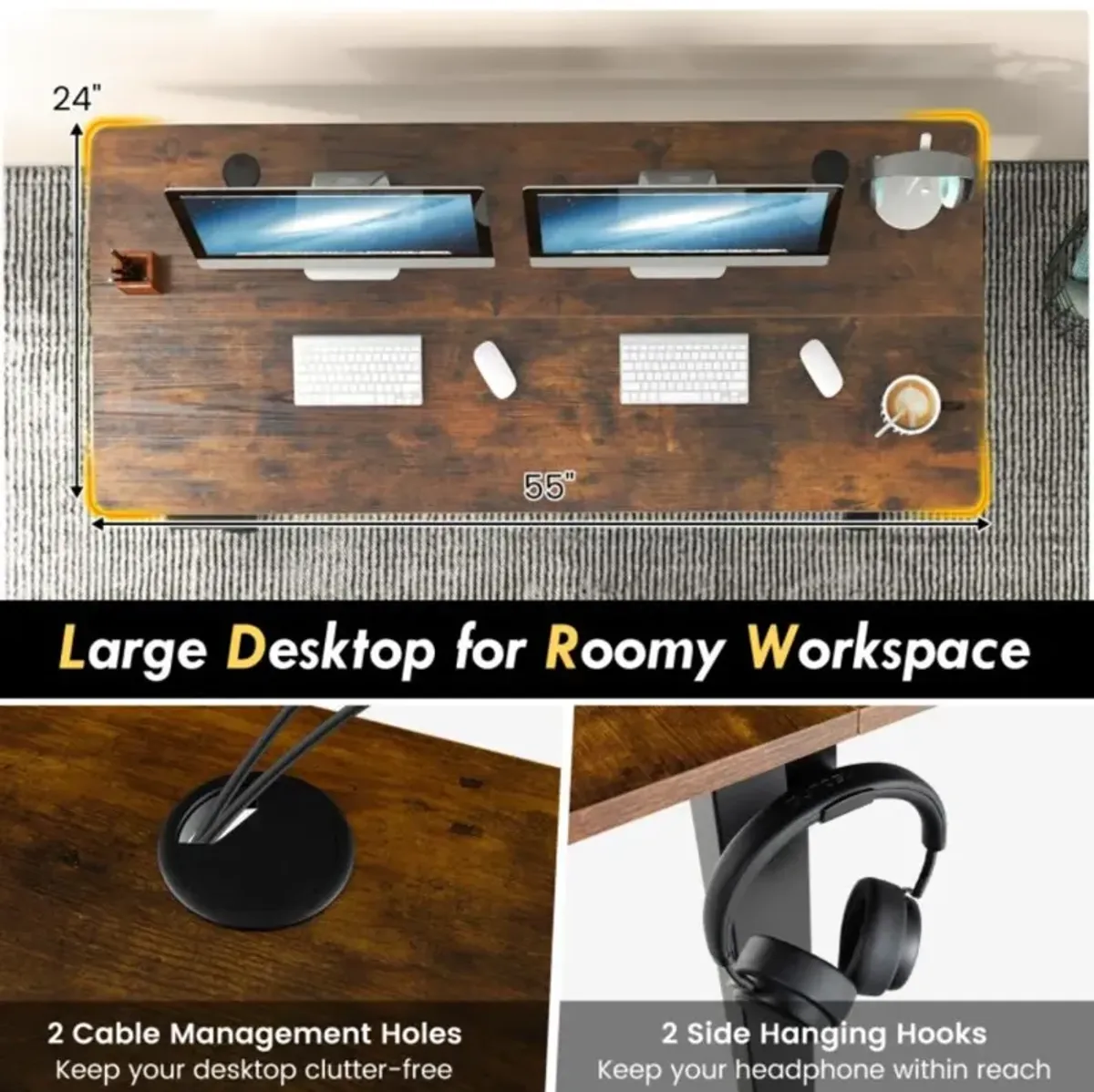 Hivvago 55 x 24 Inches Sit Stand Home Office Desk with 3 Memory Height Settings