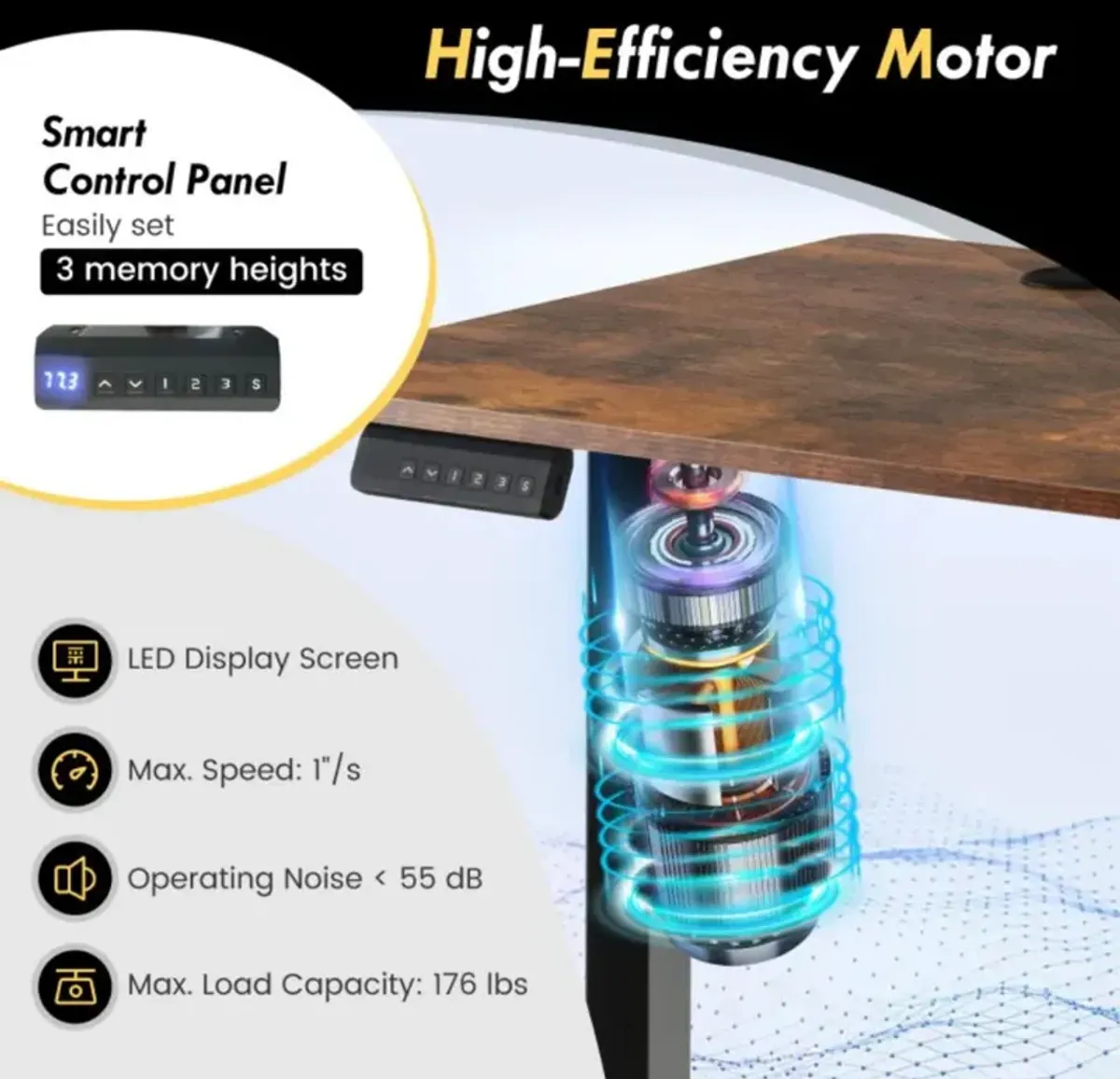 Hivvago 55 x 24 Inches Sit Stand Home Office Desk with 3 Memory Height Settings