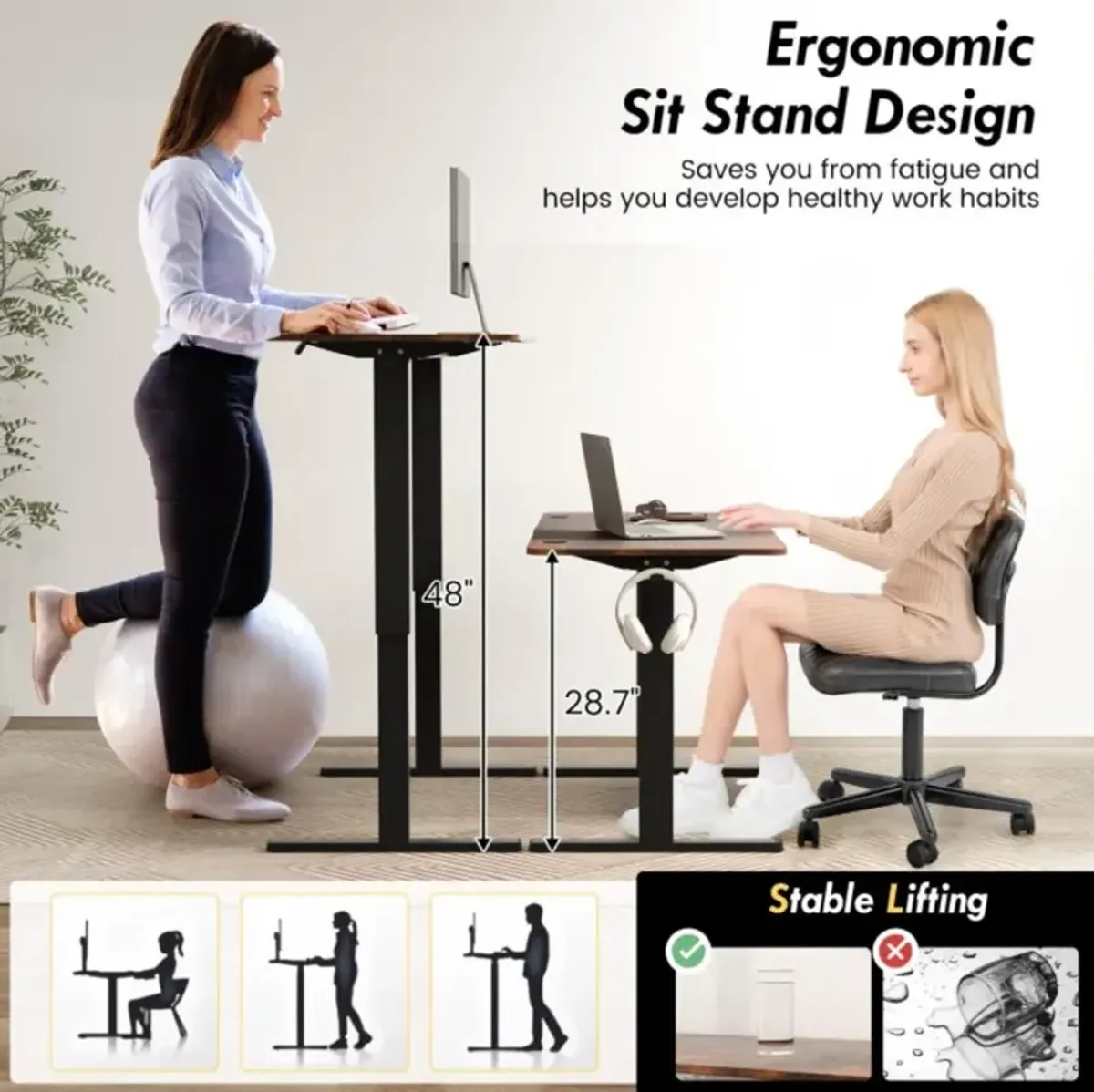 Hivvago 55 x 24 Inches Sit Stand Home Office Desk with 3 Memory Height Settings