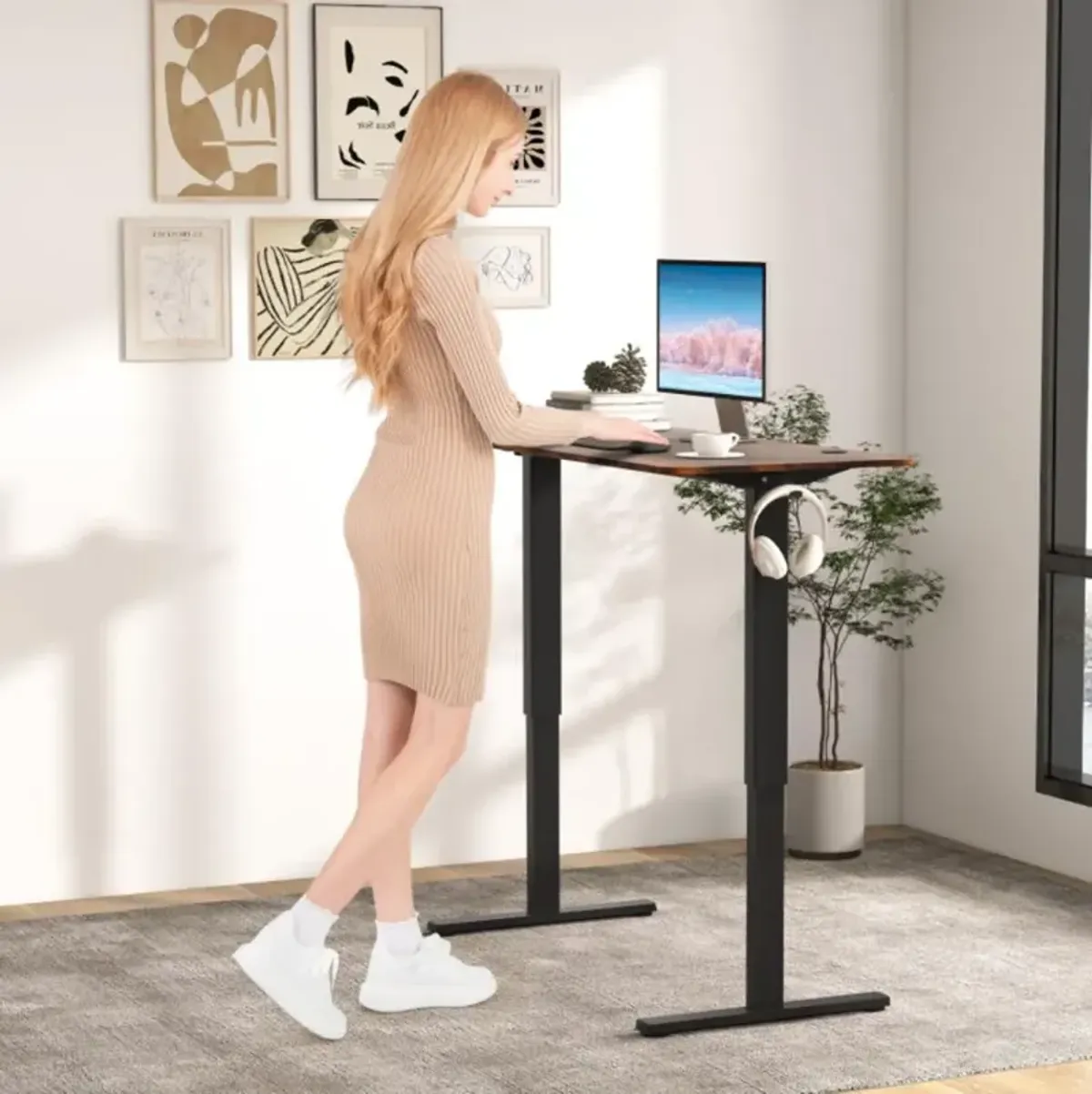 Hivvago 55 x 24 Inches Sit Stand Home Office Desk with 3 Memory Height Settings