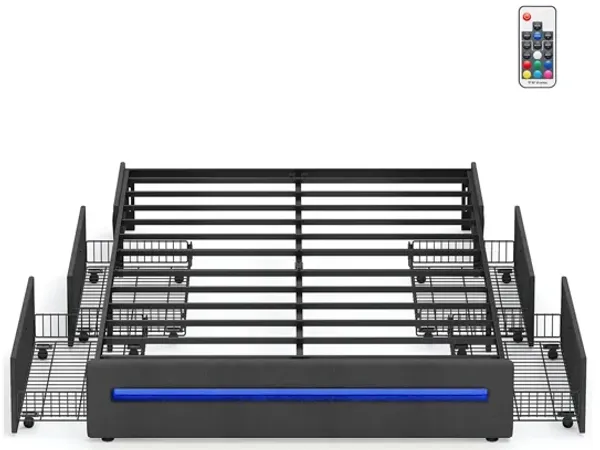 LED Bed Frame Full Size with 4 Drawers and Charging Station
