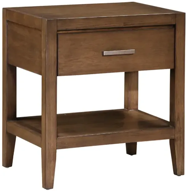 Evi Nightstand, 1 Drawer w Lower Open Shelf, Brushed Rich Brown Wood - Benzara