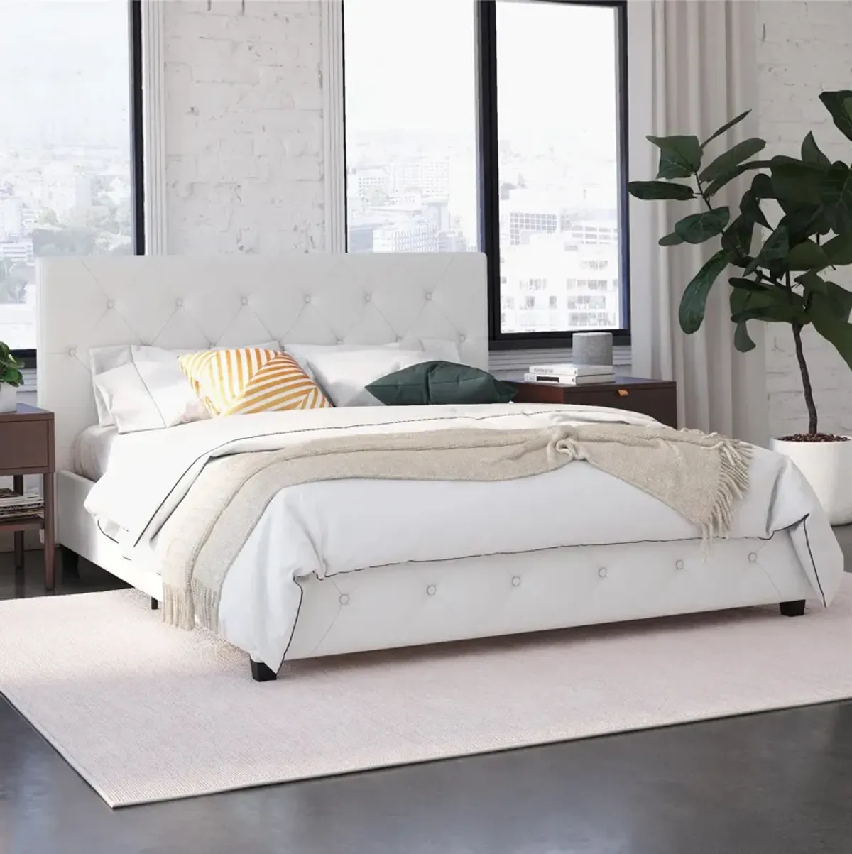 Atwater Living Dana Upholstered Bed, Full, White Faux Leather