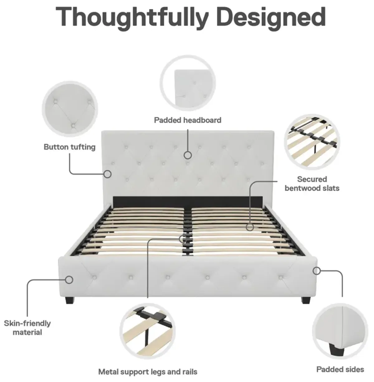 Atwater Living Dana Upholstered Bed, Full, White Faux Leather