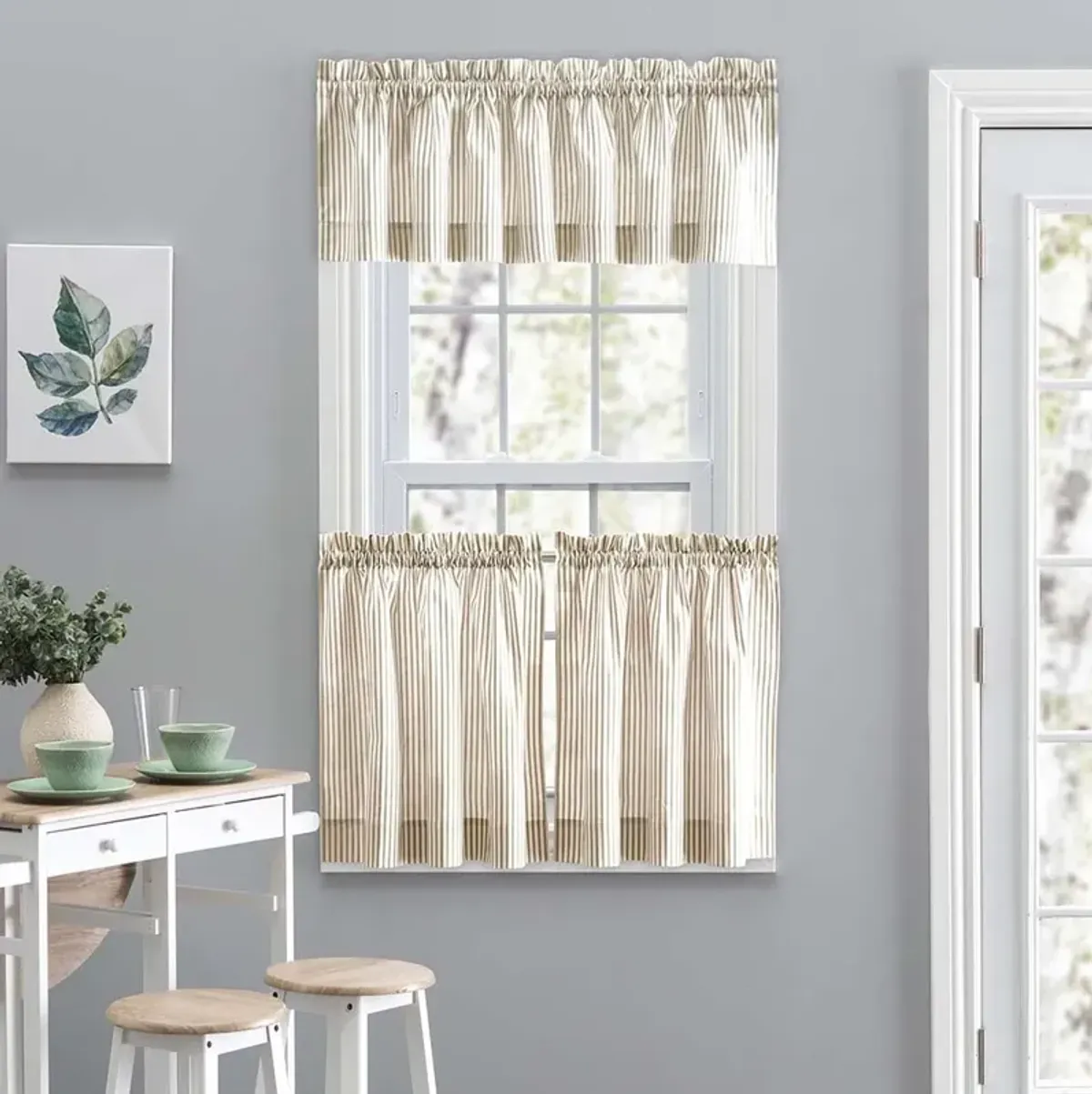 Ellis Curtain Plaza Classic Ticking Stripe Printed on 1.5" Rod Pocket Natural Ground Tailored Valance 58" x 15"