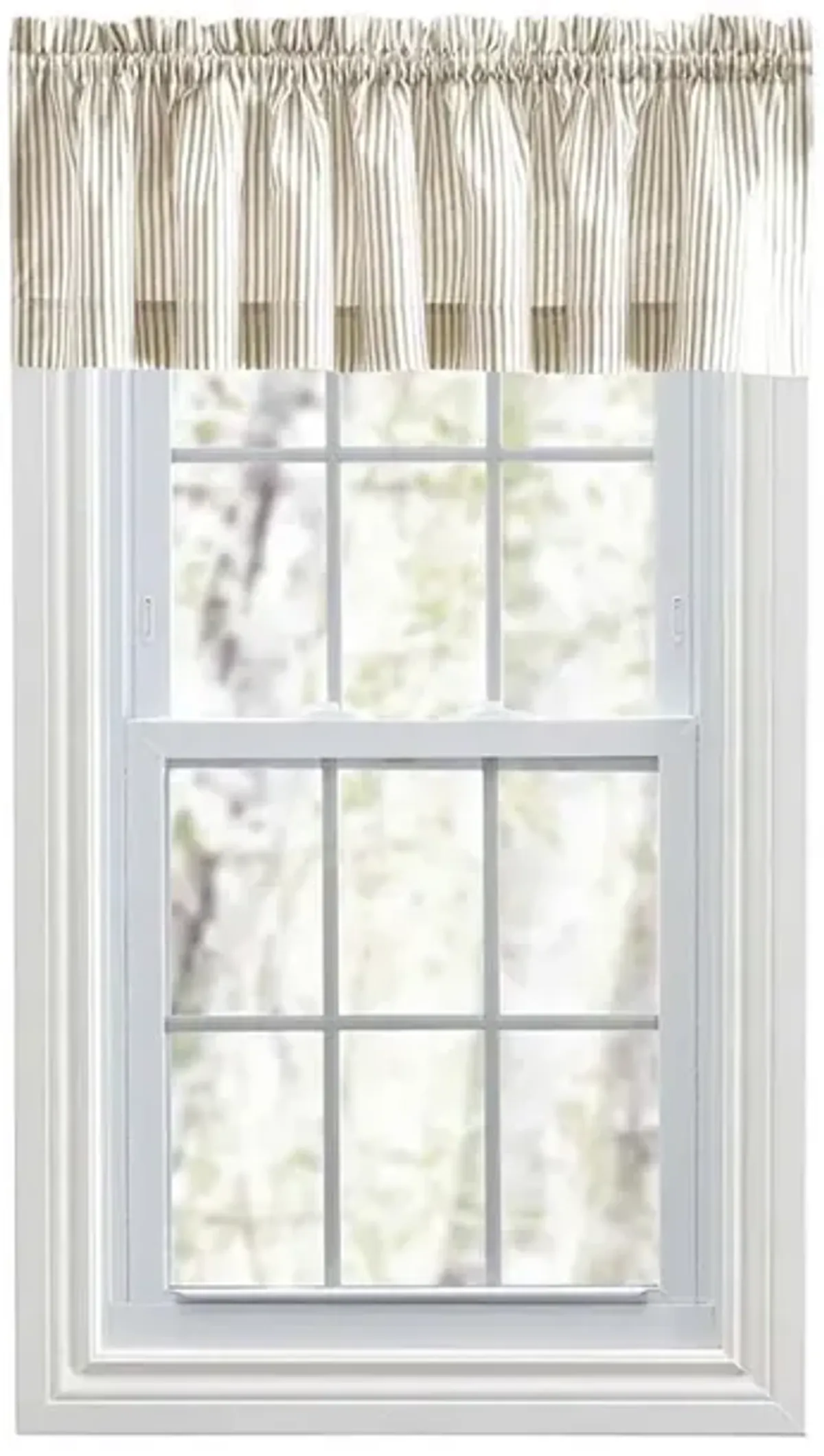 Ellis Curtain Plaza Classic Ticking Stripe Printed on 1.5" Rod Pocket Natural Ground Tailored Valance 58" x 15"