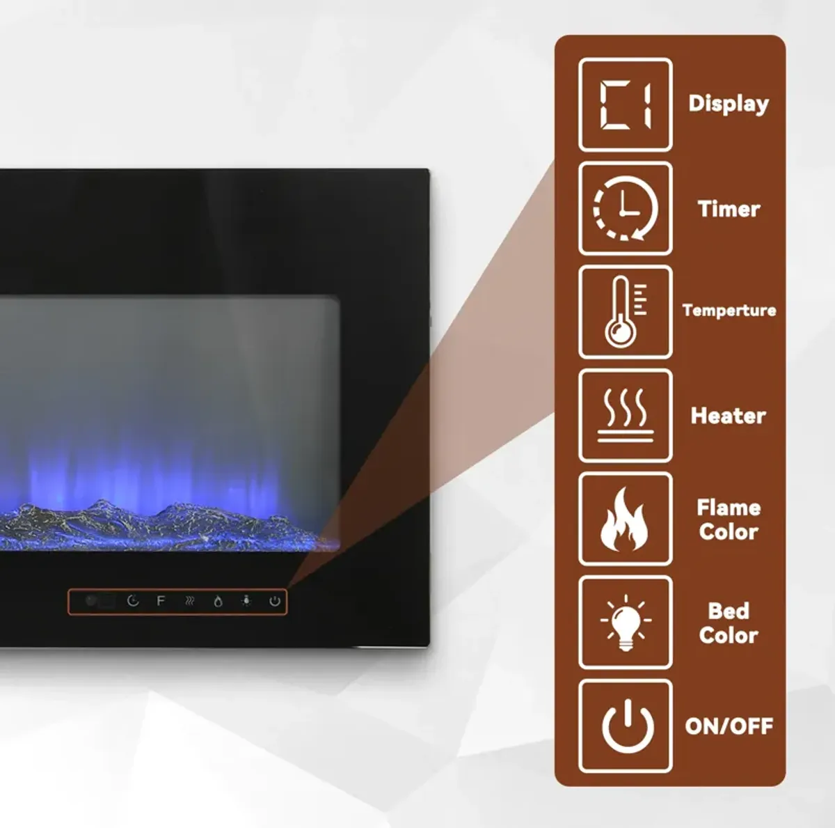 MONDAWE 50" Recessed Wall-Mounted Electric Fireplace 5000 BTU Heater with Remote Control