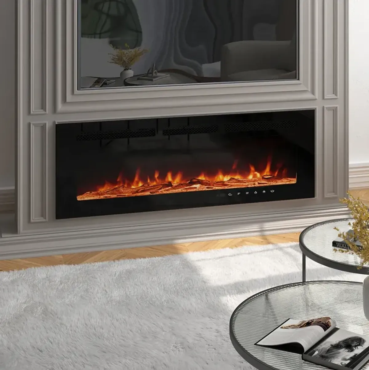 MONDAWE 50" Recessed Wall-Mounted Electric Fireplace 5000 BTU Heater with Remote Control