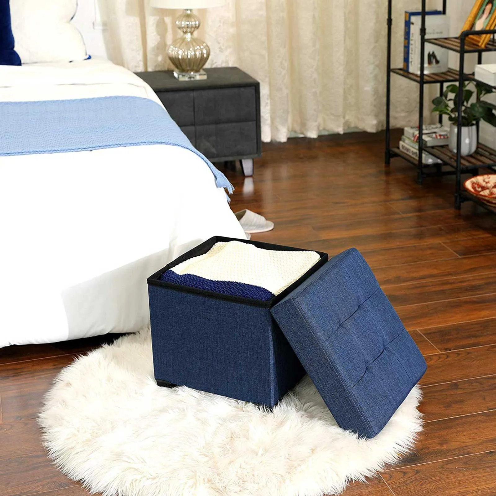 Hivvago Navy Blue Storage Ottoman