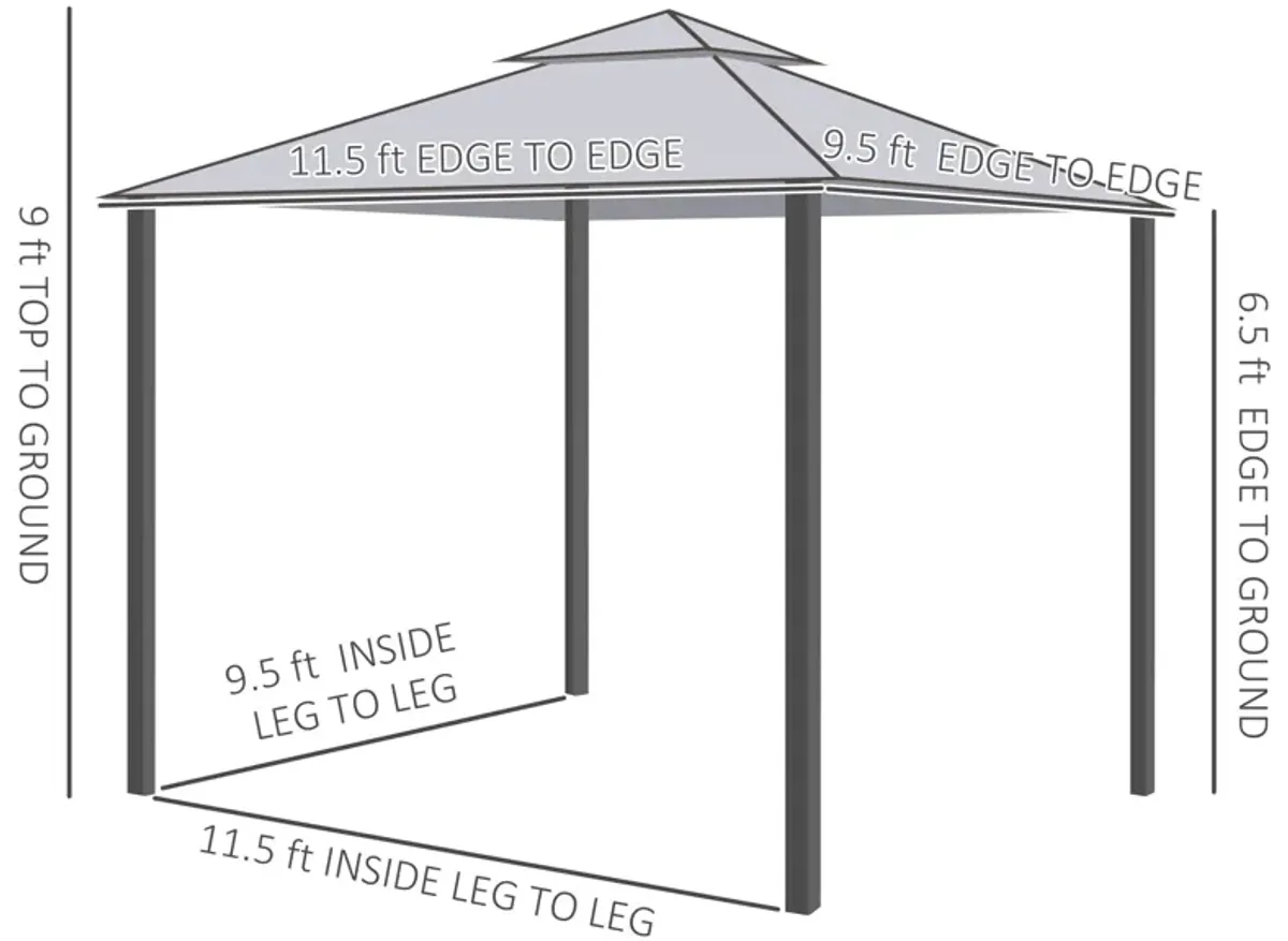 Outsunny 10' x 12' Patio Gazebo Outdoor Canopy Shelter with 2-Tier Roof and Netting, Steel Frame for Garden, Lawn, Backyard and Deck, Taupe