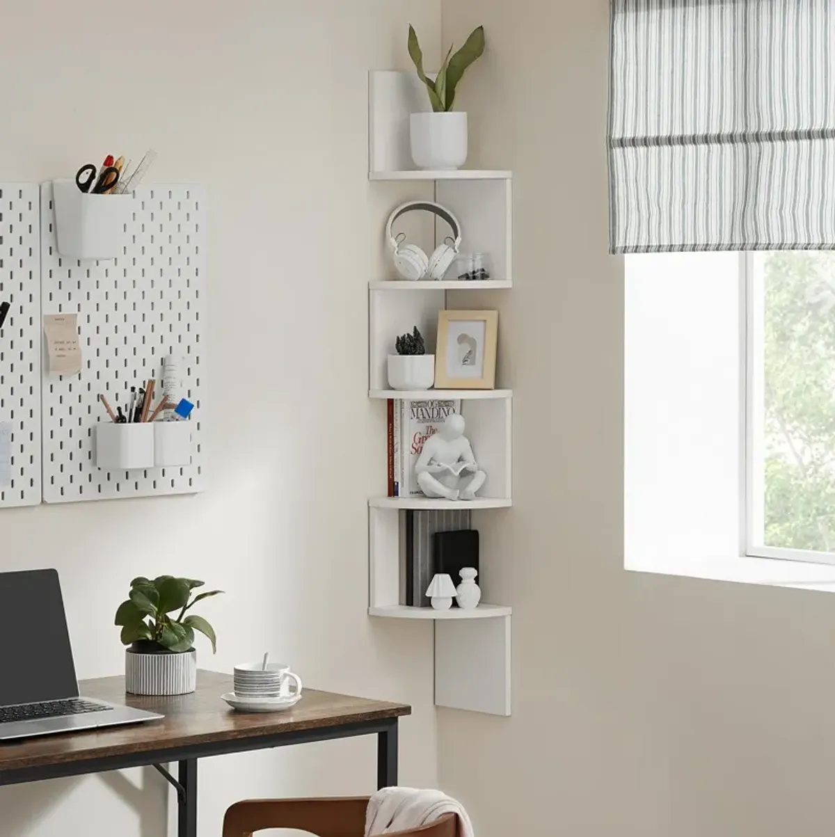 Modern 5-Tier Zigzag Floating Wall Shelf: Stylish Bookshelf for Unique Spaces