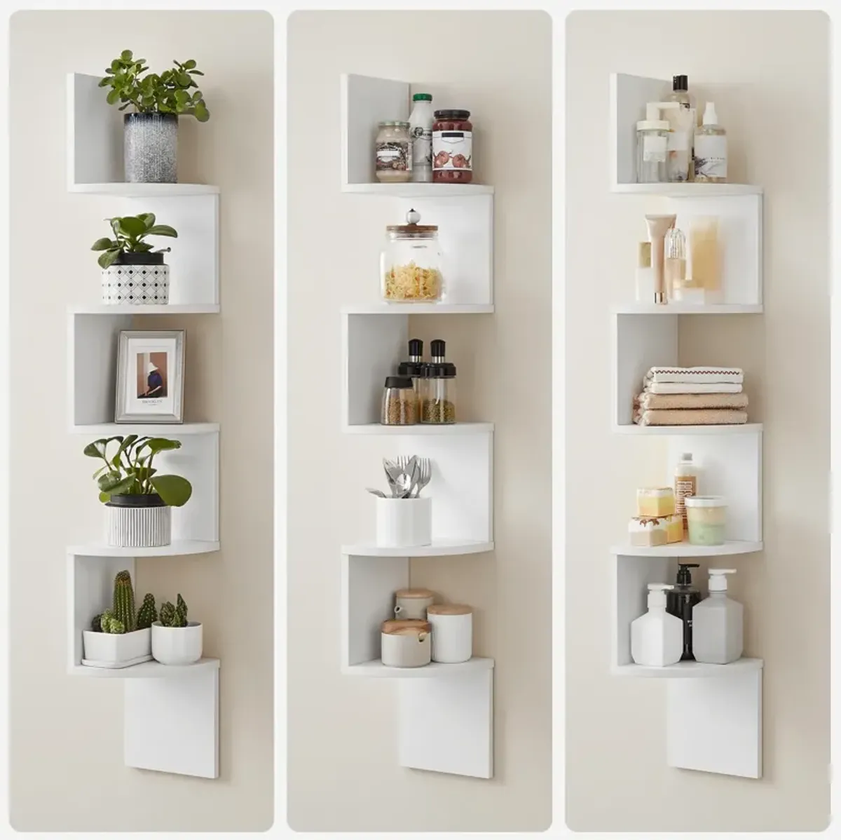 Modern 5-Tier Zigzag Floating Wall Shelf: Stylish Bookshelf for Unique Spaces