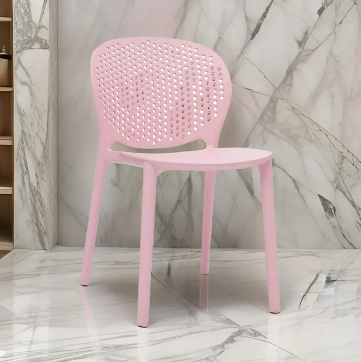 Gyna 14 Inch Kids Side Chair, Round Dotted Backrest, Armless, Pink - Benzara