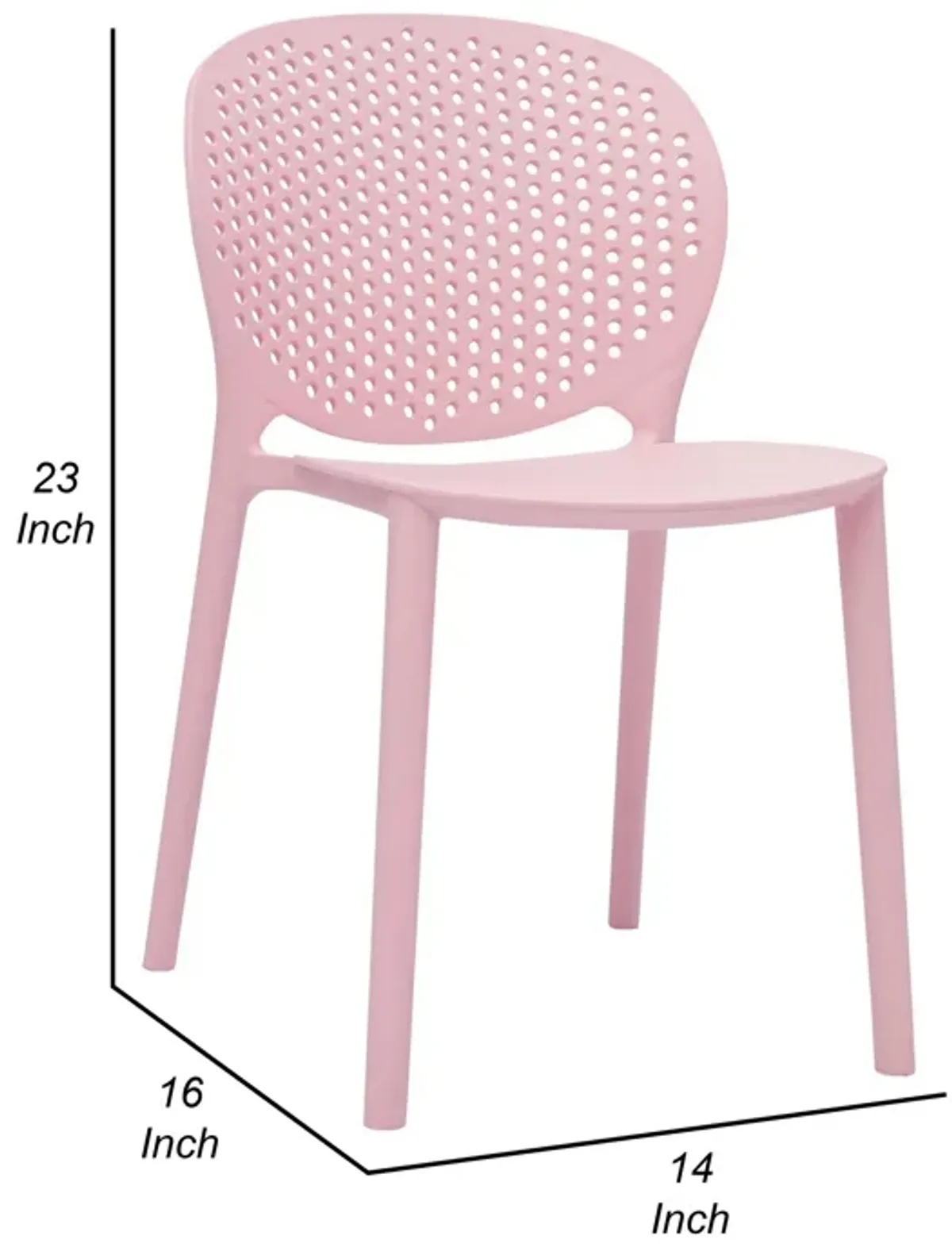 Gyna 14 Inch Kids Side Chair, Round Dotted Backrest, Armless, Pink - Benzara